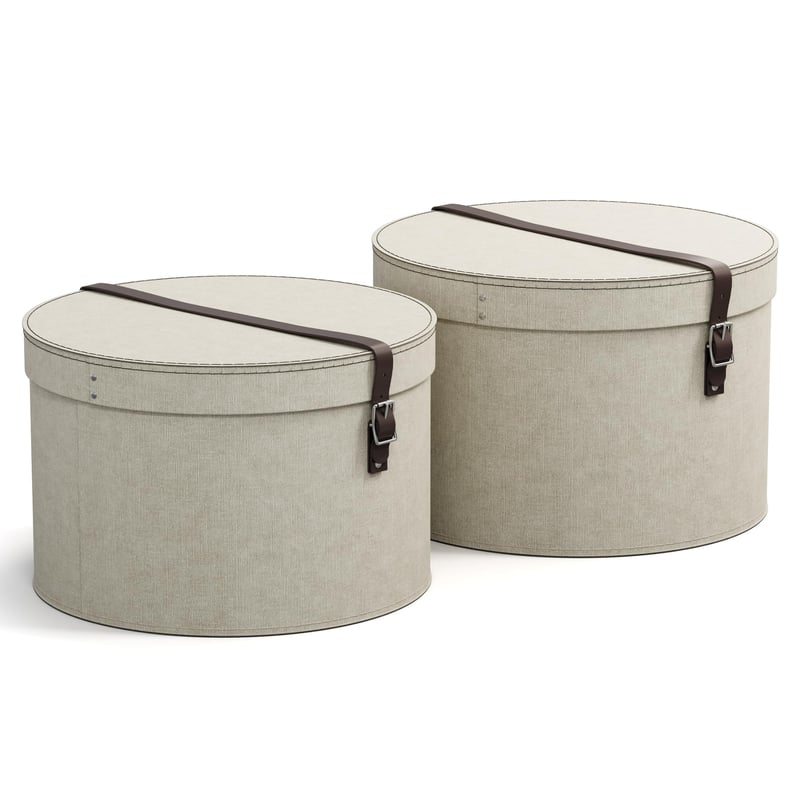 BIGSO BOX OF SWEDEN RUT Set de cutii de depozitare rotunde cu capac, 2 buc. - Cutii pentru pălării mare și mică cu curea din piele, aspect in, bej