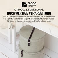 BIGSO BOX OF SWEDEN RUT Set de cutii de depozitare rotunde cu capac, 2 buc. - Cutii pentru pălării mare și mică cu curea din piele, aspect in, bej 5