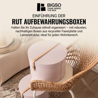 BIGSO BOX OF SWEDEN RUT Okrúhla súprava úložných boxov s vekom a koženým popruhom, 2 ks, ružová, 100 % recyklovaná drevovláknitá doska a vzhľad ľanu 2