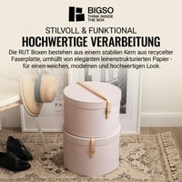 BIGSO BOX OF SWEDEN RUT Okrúhla súprava úložných boxov s vekom a koženým popruhom, 2 ks, ružová, 100 % recyklovaná drevovláknitá doska a vzhľad ľanu 5