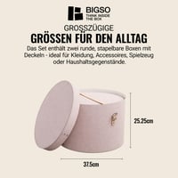 BIGSO BOX OF SWEDEN RUT Okrúhla súprava úložných boxov s vekom a koženým popruhom, 2 ks, ružová, 100 % recyklovaná drevovláknitá doska a vzhľad ľanu 3