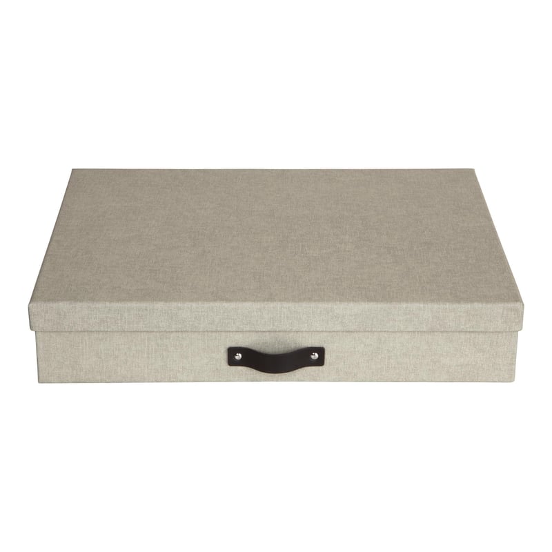 Bigso Box of Sweden Sverker úložný box na dokumenty A3 s vekom a rukoväťou – stolový zakladač na dokumenty, béžový, recyklovaná drevovláknitá doska, plátenný vzhľad