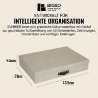 Bigso Box of Sweden Sverker úložný box na dokumenty A3 s vekom a rukoväťou – stolový zakladač na dokumenty, béžový, recyklovaná drevovláknitá doska, plátenný vzhľad 4