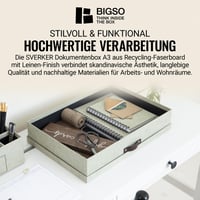Bigso Box of Sweden Sverker úložný box na dokumenty A3 s vekom a rukoväťou – stolový zakladač na dokumenty, béžový, recyklovaná drevovláknitá doska, plátenný vzhľad 5