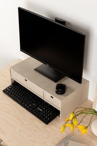 BIGSO BOX OF SWEDEN TED Suport monitor – Bej, Înălțător de ecran cu sertare integrate și orificiu pentru cabluri – Suport de birou din fibră de celuloză pentru hârtie 4