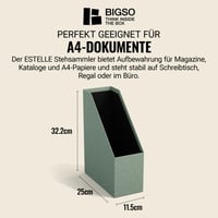 BIGSO ESTELLE Stojan na časopisy na noviny a dokumenty - Praktický organizér z drevovláknitej dosky a papiera s efektom plátna - Zakladač s úchytkou - Mätovo zelený 3