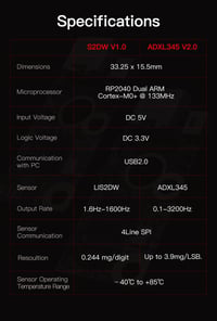 BIGTREETECH ADXL345 V2.0 Gyorsulásmérő Szenzor 3D Nyomtatóhoz USB 7