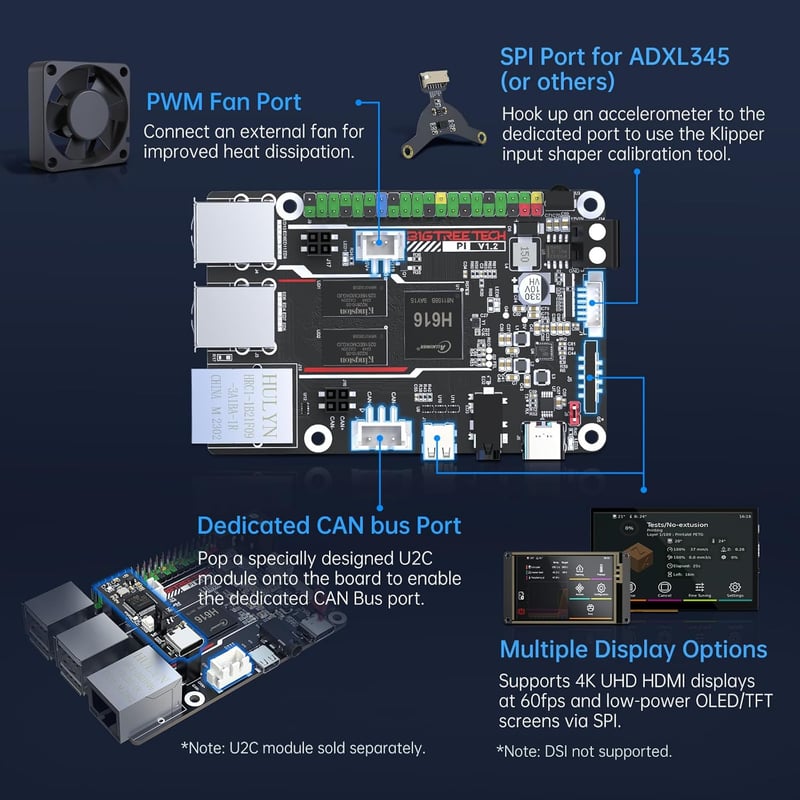 BIGTREETECH Pi V1.2 Vezérlőpanel 64bit Quad Core 1GB RAM, Klipper Kompatibilis, 3D Nyomtatókhoz, SKR/Octopus Sorozathoz