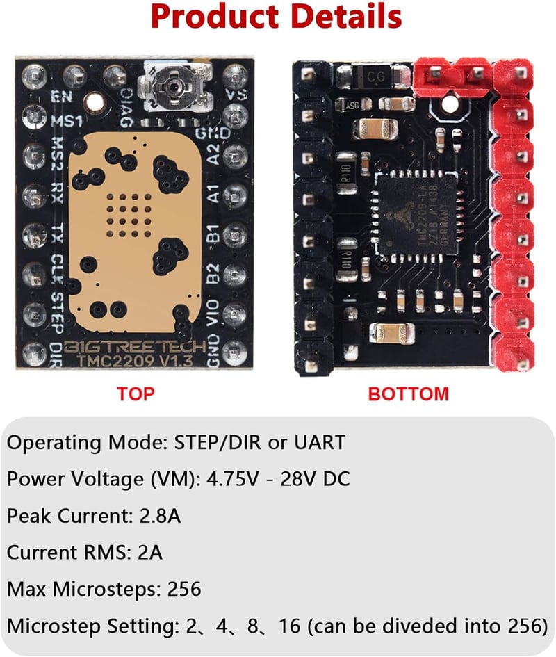 BIGTREETECH TMC2209 V1.2 Léptetőmotor Meghajtó 2.8A 3D Nyomtatóhoz