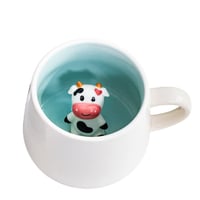 3D keramický hrnček s kravičkou Biigming, 350 ml, ručne vyrobený hrnček so zvieratkom na kávu alebo čaj, vtipný darček pre ženy a deti k narodeninám 1