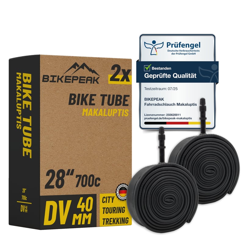BikePeak 2 camere de aer pentru bicicletă 28 inch cu valvă Dunlop 40 mm - Cameră ETRTO 28/47-622/635 700C pentru biciclete Touring și Trekking