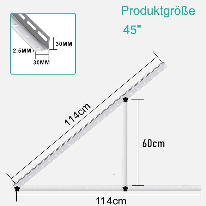 BILIJI Univerzális Napelem Tartókonzol Szett - 114 cm, Állítható Dőlésszögű Tetőrögzítés 100W-600W Panelekhez, 2 Pár