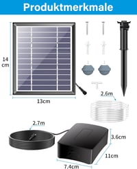 Biling 2.5W Napelemes Tólevegőztető Akkumulátorral - 3 Üzemmódú Oxigénpumpa Kerti Tavakhoz, Akváriumokhoz és Medencékhez, Víz Keringtetéshez 7