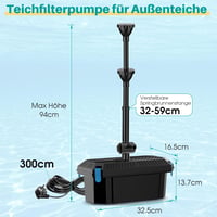 Biling 2500L/H Tófilter Szivattyú 40W Beépített Szűrővel és Szabályozható Szeleppel 5