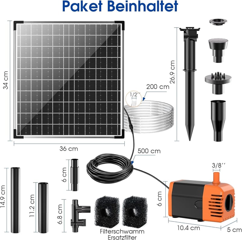 Biling 25W napelemes kerti szökőkút 1200 L/h szivattyúval és 2m csővel