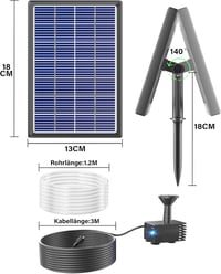 Biling napelemes kerti szökőkút szivattyú, 6 fúvókával - fekete - 3,5W 5