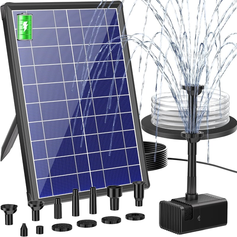 Biling napelemes kerti szökőkút, 8 W, 4000 mAh, 300 l/h, 8 fúvókával
