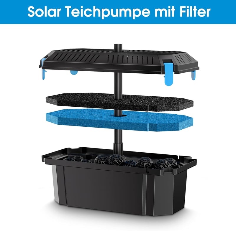 Biling Napelemes Tófilter Szett 2500 l/h Szivattyúval és 70W Napelem Modul