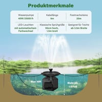 Biling úszó kerti tószökőkút LED világítással, 2500 l/h, 9 m kábel, 3 üzemmód, fagyálló 3