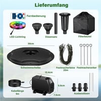 Biling úszó kerti tószökőkút LED világítással, 2500 l/h, 9 m kábel, 3 üzemmód, fagyálló 5
