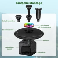 Biling úszó kerti tószökőkút LED világítással, 2500 l/h, 9 m kábel, 3 üzemmód, fagyálló 8