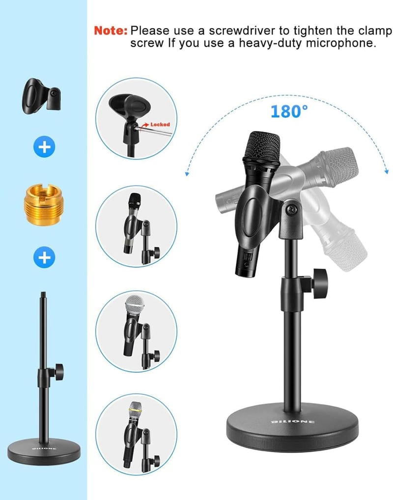 BILIONE 3 az 1-ben asztali mikrofon állvány telefontartóval és adapter