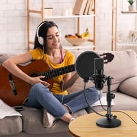 BILIONE Asztali Mikrofon Állvány Állítható Pop Filter Shock Mount Adapterrel 8