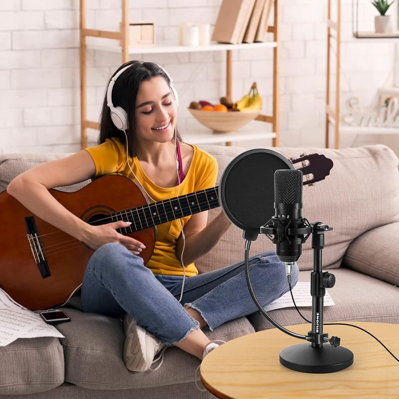 BILIONE Asztali Mikrofon Állvány Állítható Pop Filter Shock Mount Adapterrel
