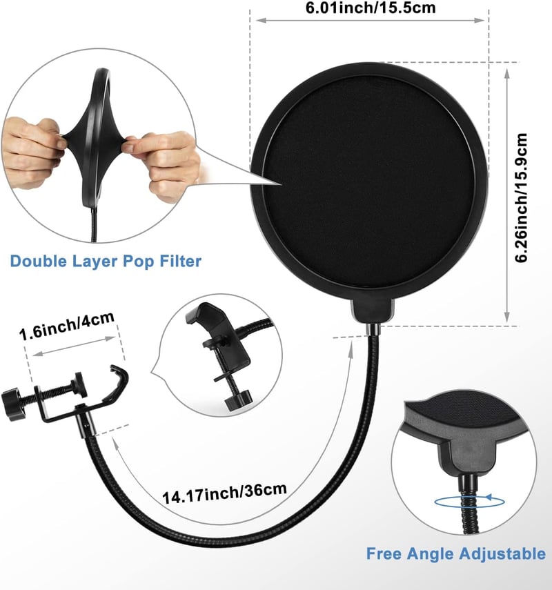 BILIONE Asztali Mikrofon Állvány Állítható Pop Filter Shock Mount Adapterrel