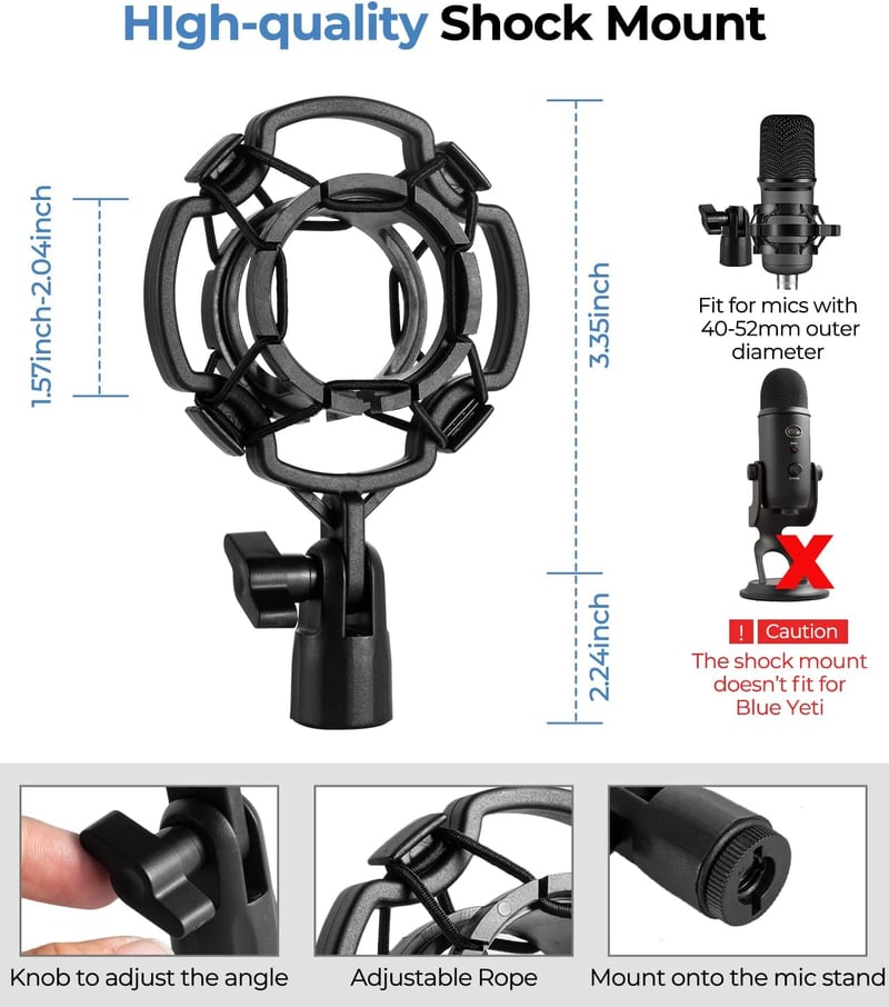 BILIONE Asztali Mikrofon Állvány Állítható Pop Filter Shock Mount Adapterrel