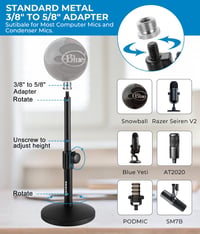 BILIONE Asztali Mikrofon Állvány Állítható Pop Filter Shock Mount Adapterrel 6