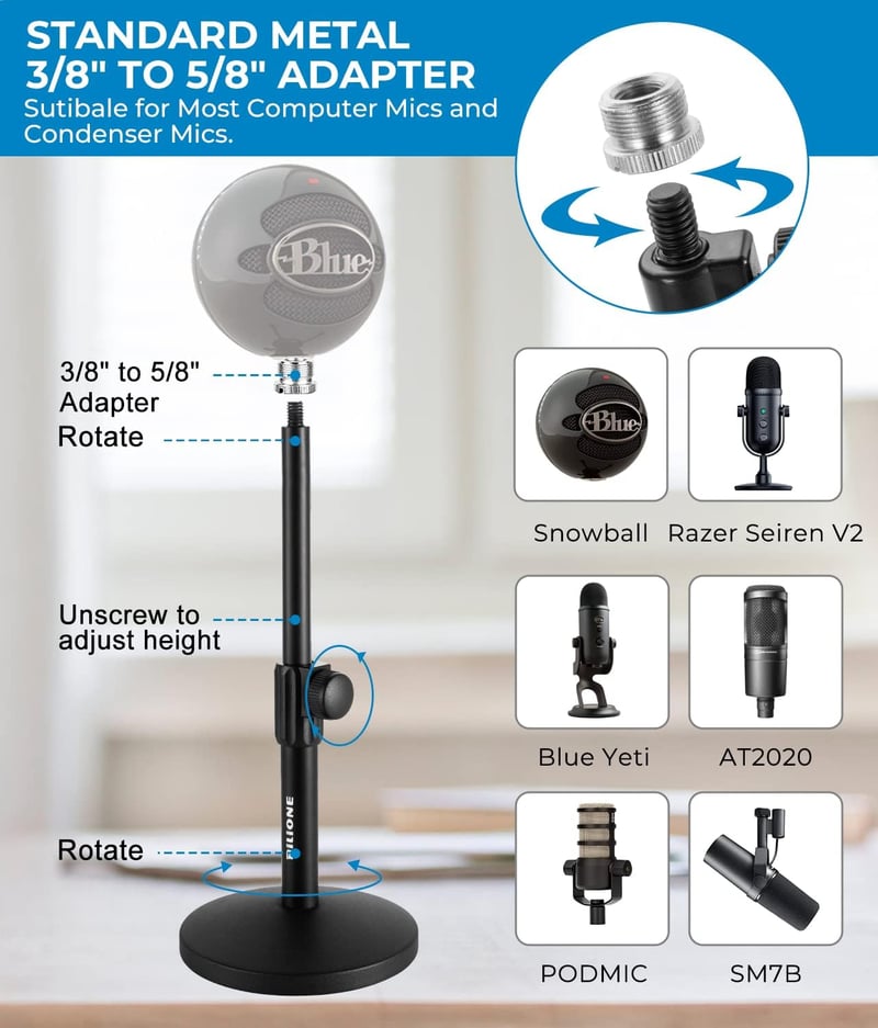 BILIONE Asztali Mikrofon Állvány Állítható Pop Filter Shock Mount Adapterrel