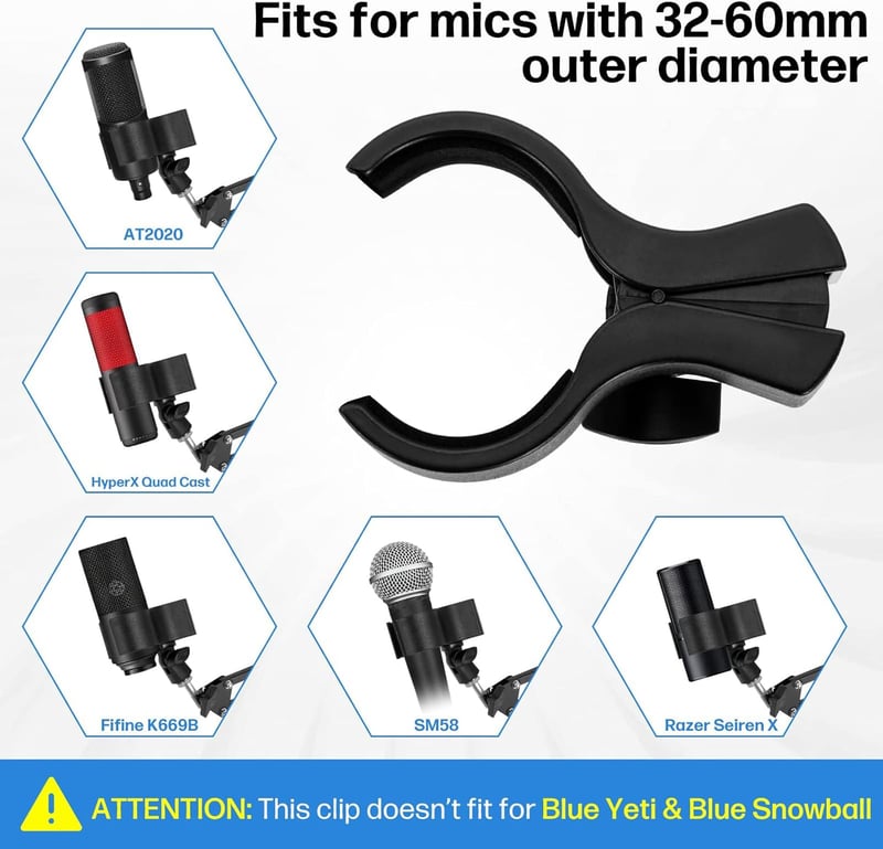 BILIONE Mikrofon Tartó Állítható 32-60mm Adapter Csatlakozóval