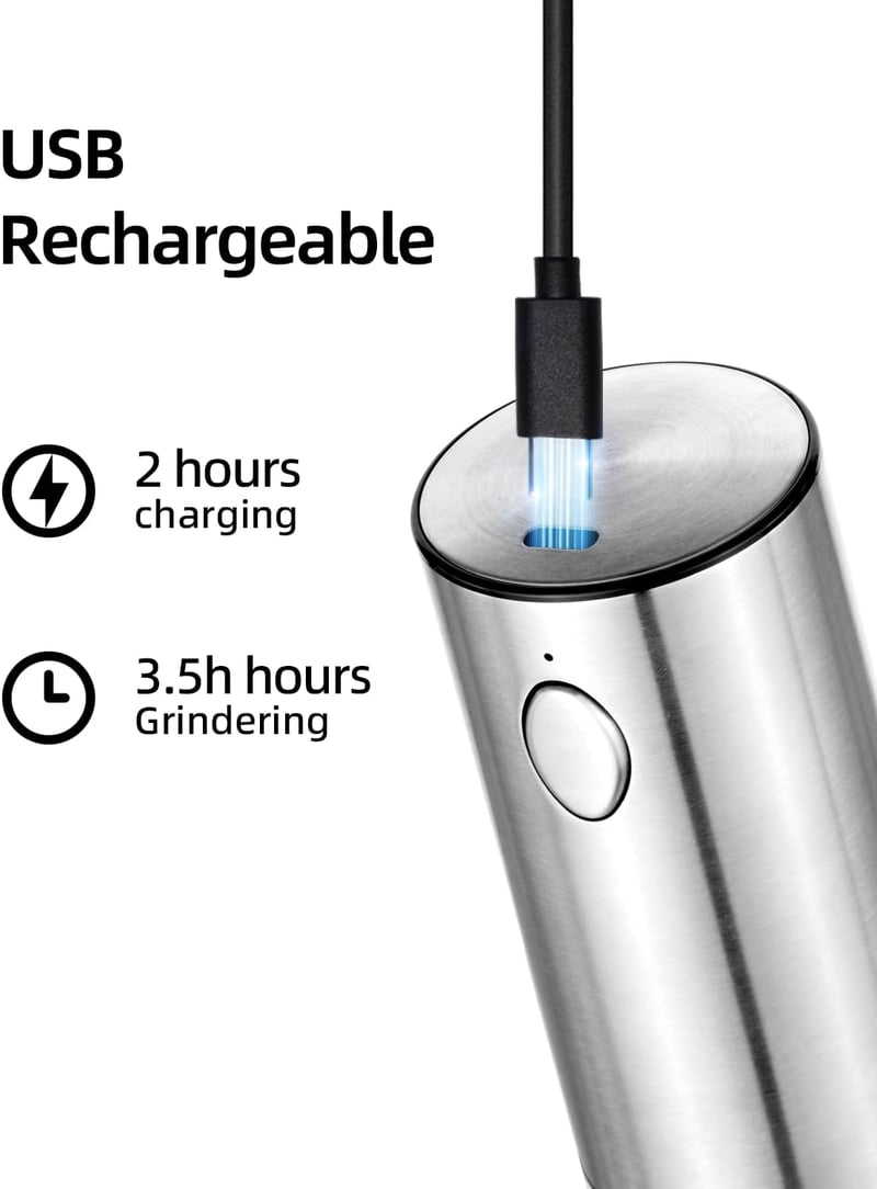 BillyBath Elektromos Só és Borsőrlő Rozsdamentes Acél USB Töltéses - 1 Pack