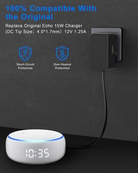 Binamao 12V 1,25A 15W hálózati töltő Echo Dot / Echo Show 5 / Fire TV Cube – 1,5 m – fekete 6