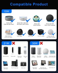 Binamao 12V 1,25A 15W hálózati töltő Echo Dot / Echo Show 5 / Fire TV Cube – 1,5 m – fekete 3
