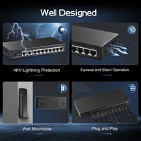 Binardat 10 portos Gigabit Ethernet switch, 8x100/1000Mbps + 2 uplink, fém ház 4