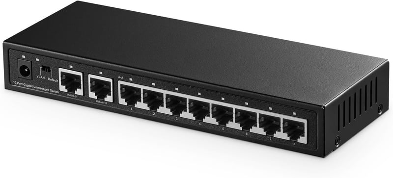 Binardat 10 portos Gigabit Ethernet switch, 8x100/1000Mbps + 2 uplink, fém ház