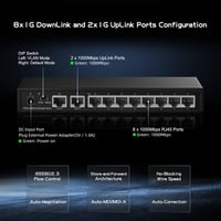 Binardat 10 portos Gigabit Ethernet switch, 8x100/1000Mbps + 2 uplink, fém ház 3