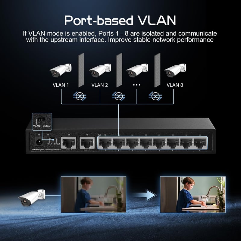 Binardat 10 portos Gigabit Ethernet switch, 8x100/1000Mbps + 2 uplink, fém ház