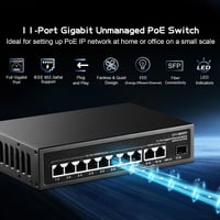 Binardat 11 portos Gigabit POE Switch, 8 POE+ port, 135W tápegység, fém ház 2