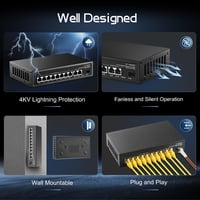 Binardat 11 portos Gigabit POE Switch, 8 POE+ port, 135W tápegység, fém ház 6