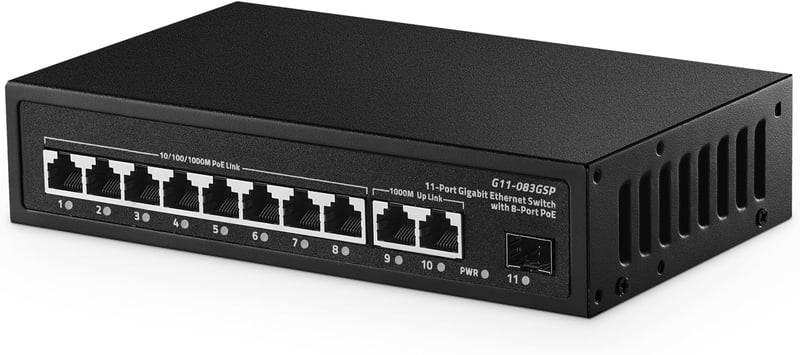 Binardat 11 portos Gigabit POE Switch, 8 POE+ port, 135W tápegység, fém ház