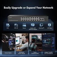 Binardat 19 portos POE switch 16x POE+ 100Mbps 2 Gigabit uplink fém ház - 16x100M PoE+2x1G+1xSFP Unmanaged 8