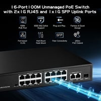 Binardat 19 portos POE switch 16x POE+ 100Mbps 2 Gigabit uplink fém ház - 16x100M PoE+2x1G+1xSFP Unmanaged 2