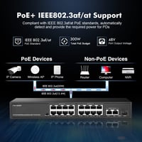 Binardat 19 portos POE switch 16x POE+ 100Mbps 2 Gigabit uplink fém ház - 16x100M PoE+2x1G+1xSFP Unmanaged 4