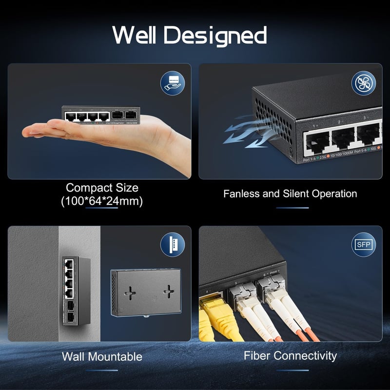 Binardat 4 portos 2.5G Web menedzselt hálózati switch 2x10G SFP porttal