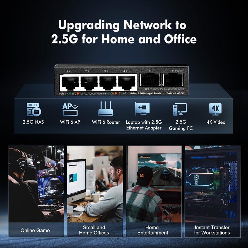 Binardat 4 portos 2.5G Web menedzselt hálózati switch 2x10G SFP porttal