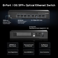 Binardat 8 portos 10 Gigabit SFP menedzselt switch, L3, 160 Gbps, ventilátor nélküli 4