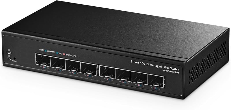 Binardat 8 portos 10 Gigabit SFP menedzselt switch, L3, 160 Gbps, ventilátor nélküli
